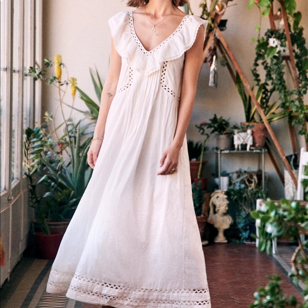 Sezane Cream Maxi Dress with Lace Details
